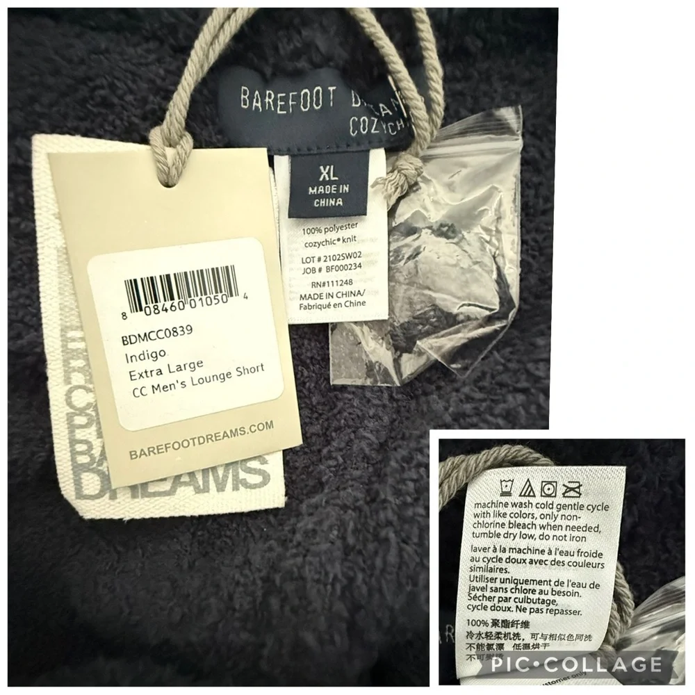 NEW Barefoot Dreams Men’s Cozy Chic Lounge Shorts Indigo Blue XL - Picture 6 of 6